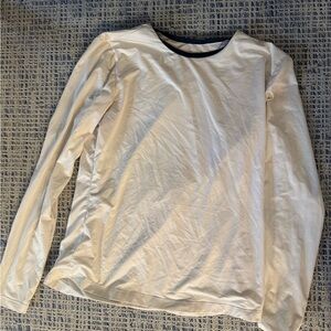 Women’s small Tracksmith cream and navy long sleeve shirt